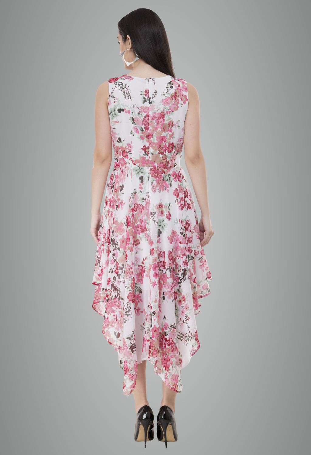Georgette Floral Printed Sleeveless Floral Dress For Women