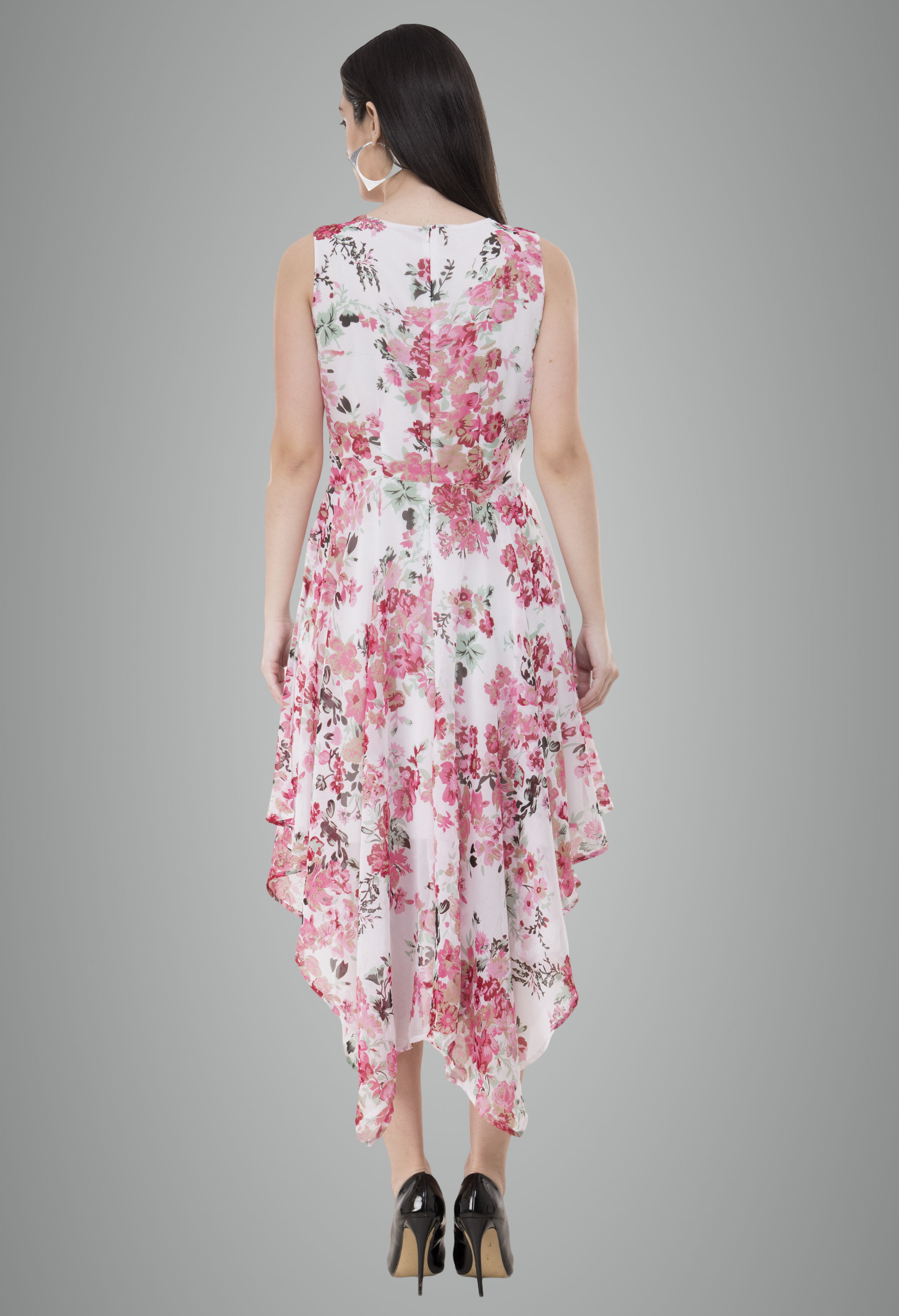 Georgette Floral Printed Sleeveless Floral Dress For Women