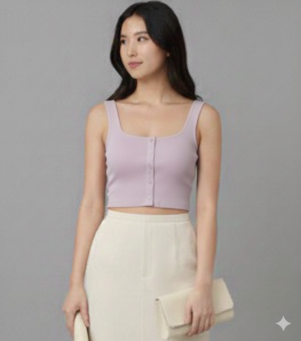 Lavender Cotton Blend Button Top For Women