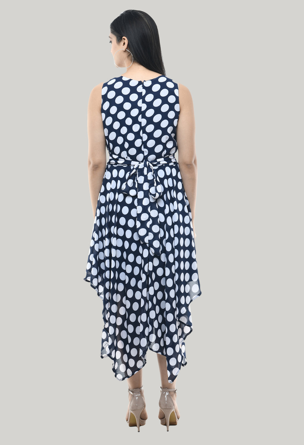Navy Blue Georgette Floral Printed Sleeveless Floral Dress For Women