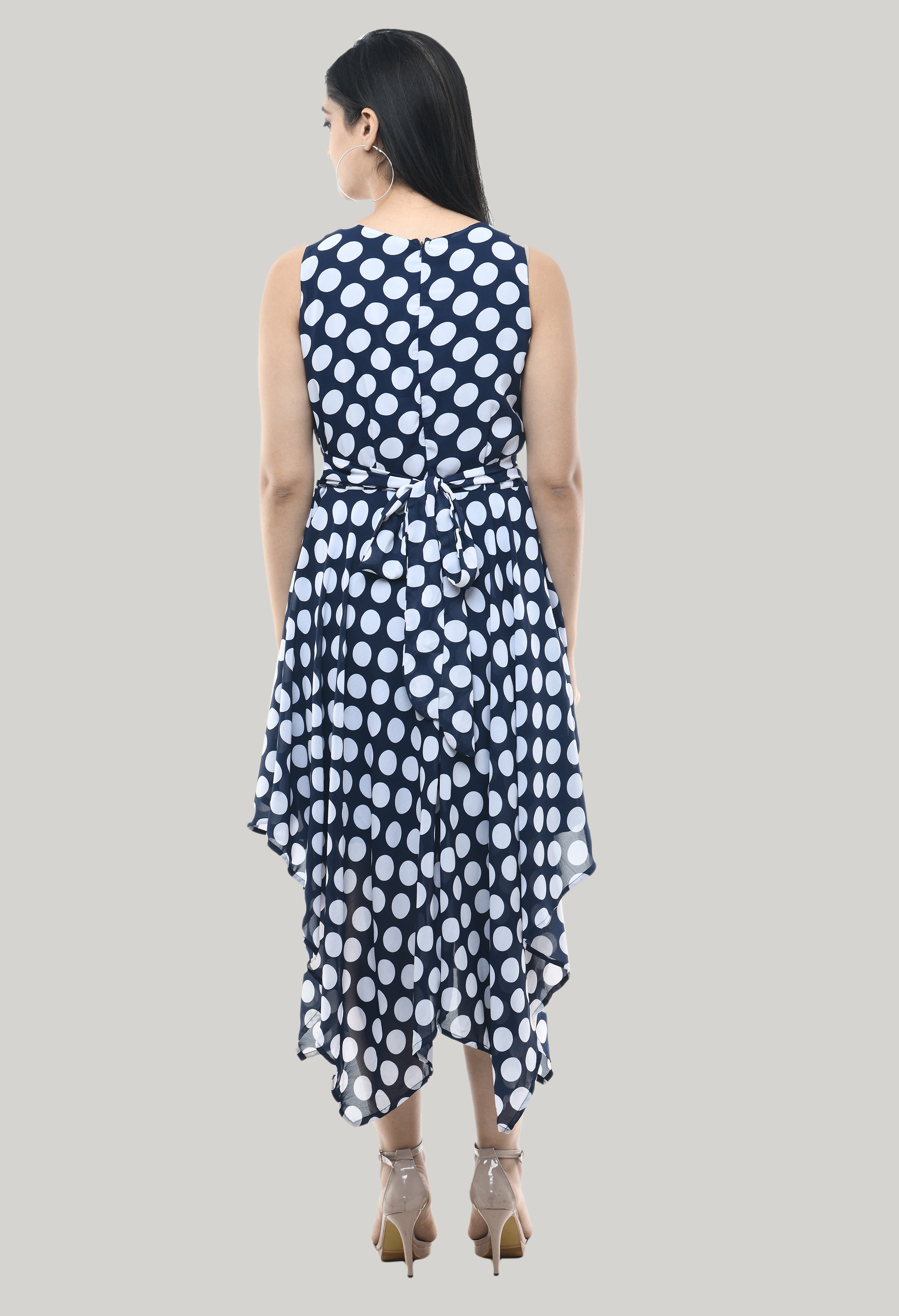 Navy Blue Georgette Floral Printed Sleeveless Floral Dress For Women