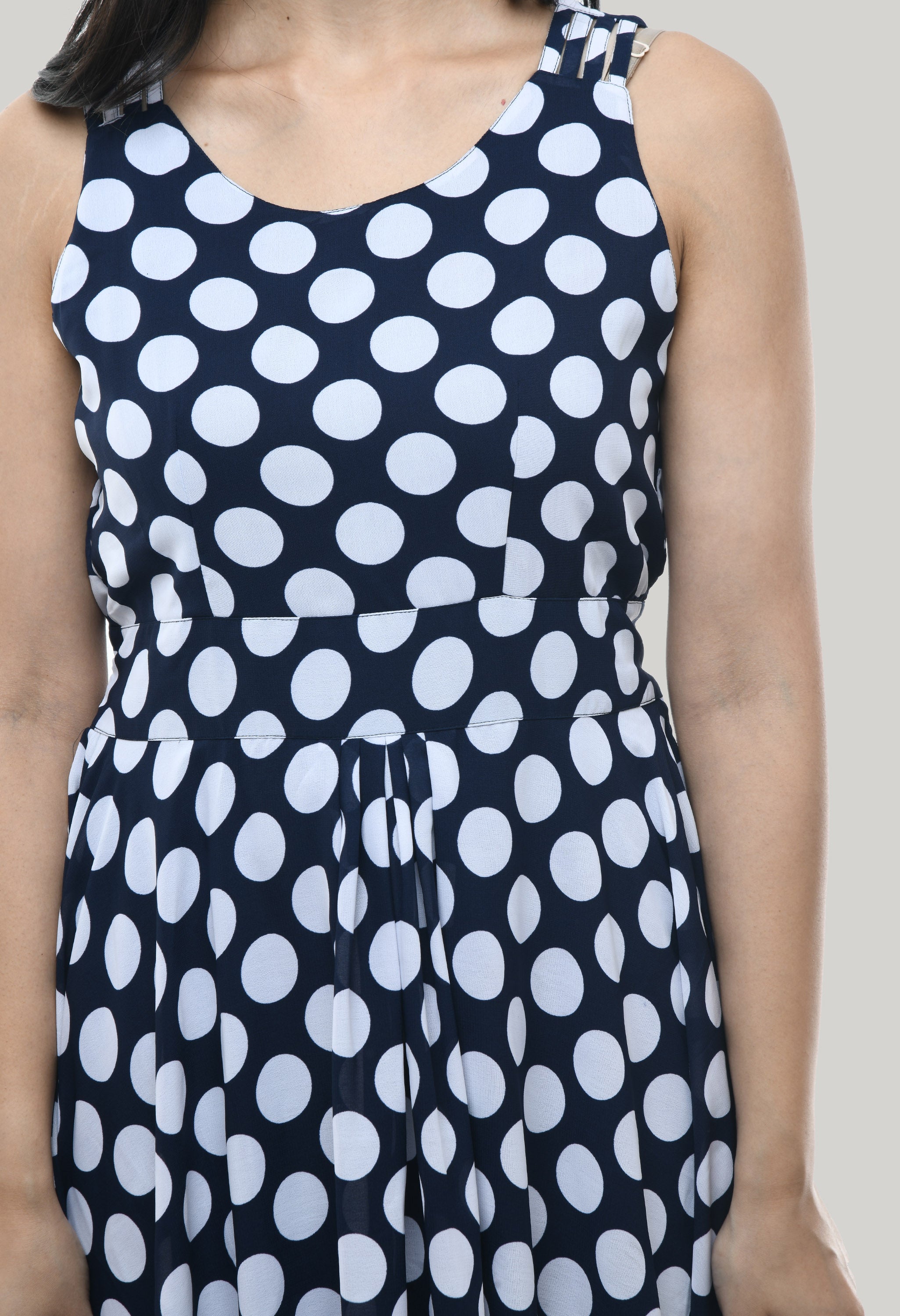 Navy Blue Georgette Floral Printed Sleeveless Floral Dress For Women