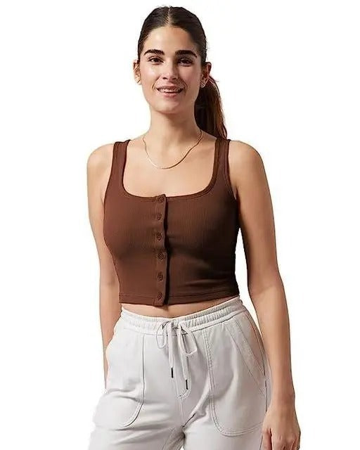 Cotton Blend Button Top For Women brown