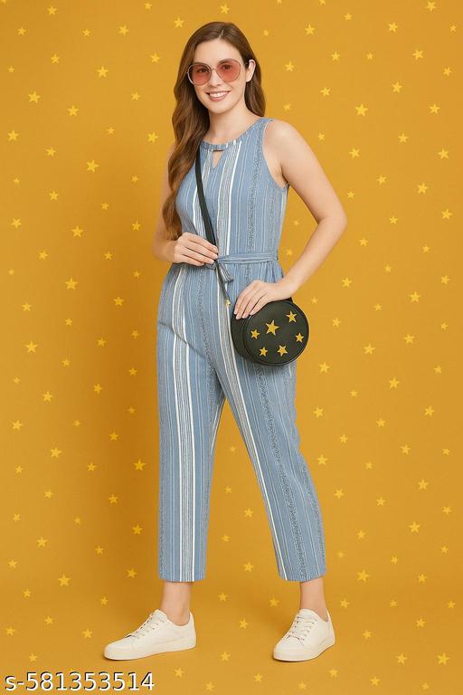 Aqua Blue Crepe Classic Glamorous Jumpsuits For Women