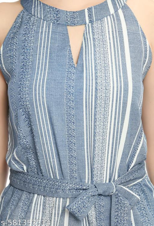 Aqua Blue Crepe Classic Glamorous Jumpsuits For Women