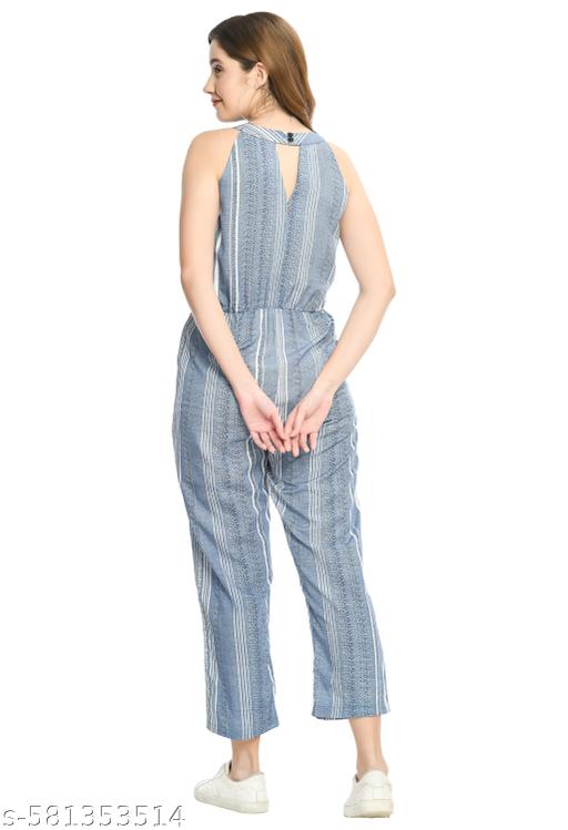 Aqua Blue Crepe Classic Glamorous Jumpsuits For Women
