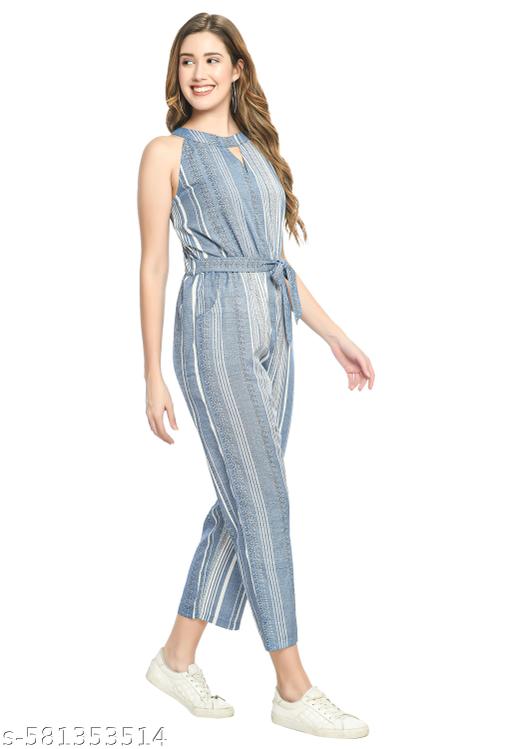 Aqua Blue Crepe Classic Glamorous Jumpsuits For Women