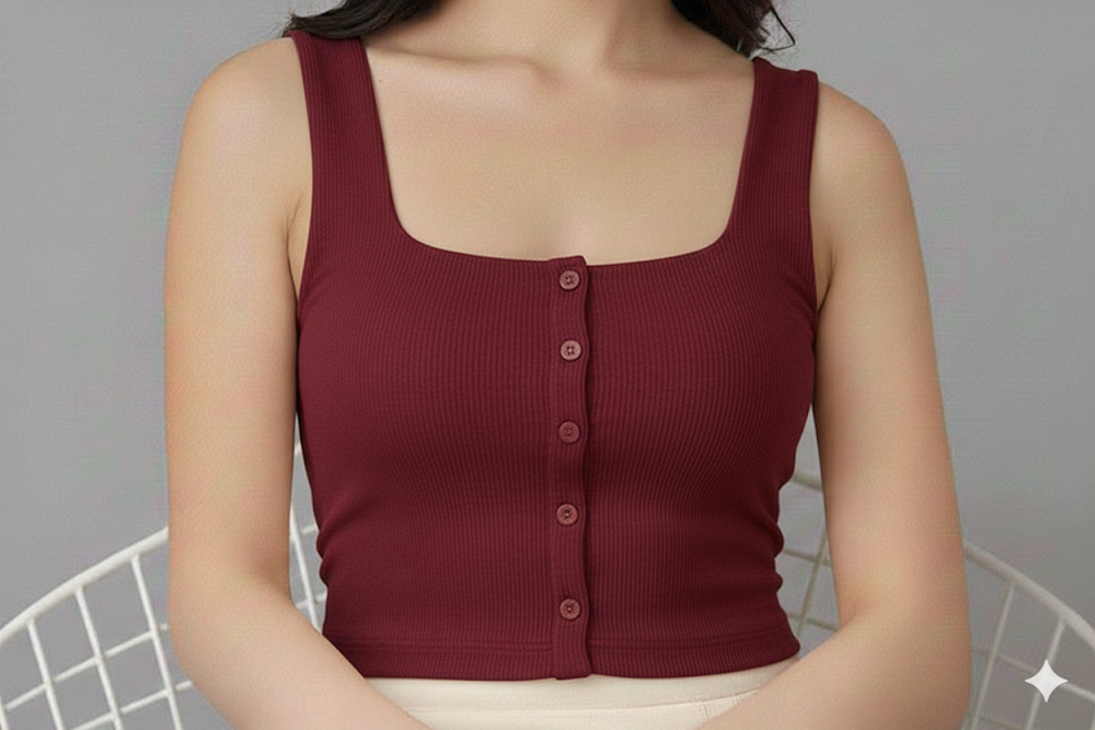 Cotton Blend Button Top For Women maroon