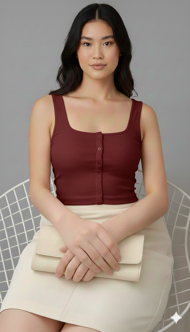 Cotton Blend Button Top For Women maroon