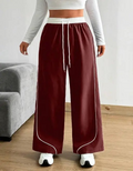 Wine Polyester Wide Leg Palazzo Pants For Women
