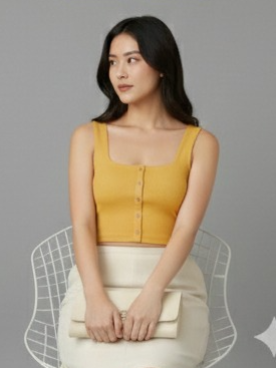 Cotton Blend Button Top For Women yellow