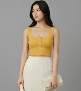 Cotton Blend Button Top For Women yellow